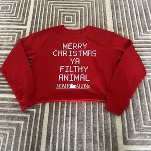 Official Home Alone Merry Christmas Ya Filthy Animal Cropped Sweatshirt Medium